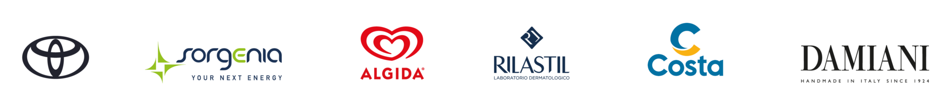 Toyota, Sorgenia, Algida, Rilastil, Costa, Damiani